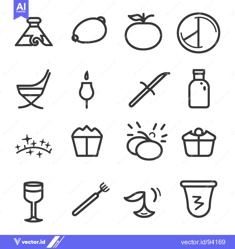 Premium Vector dari Set of 16 Black and White Line Icons on White Background