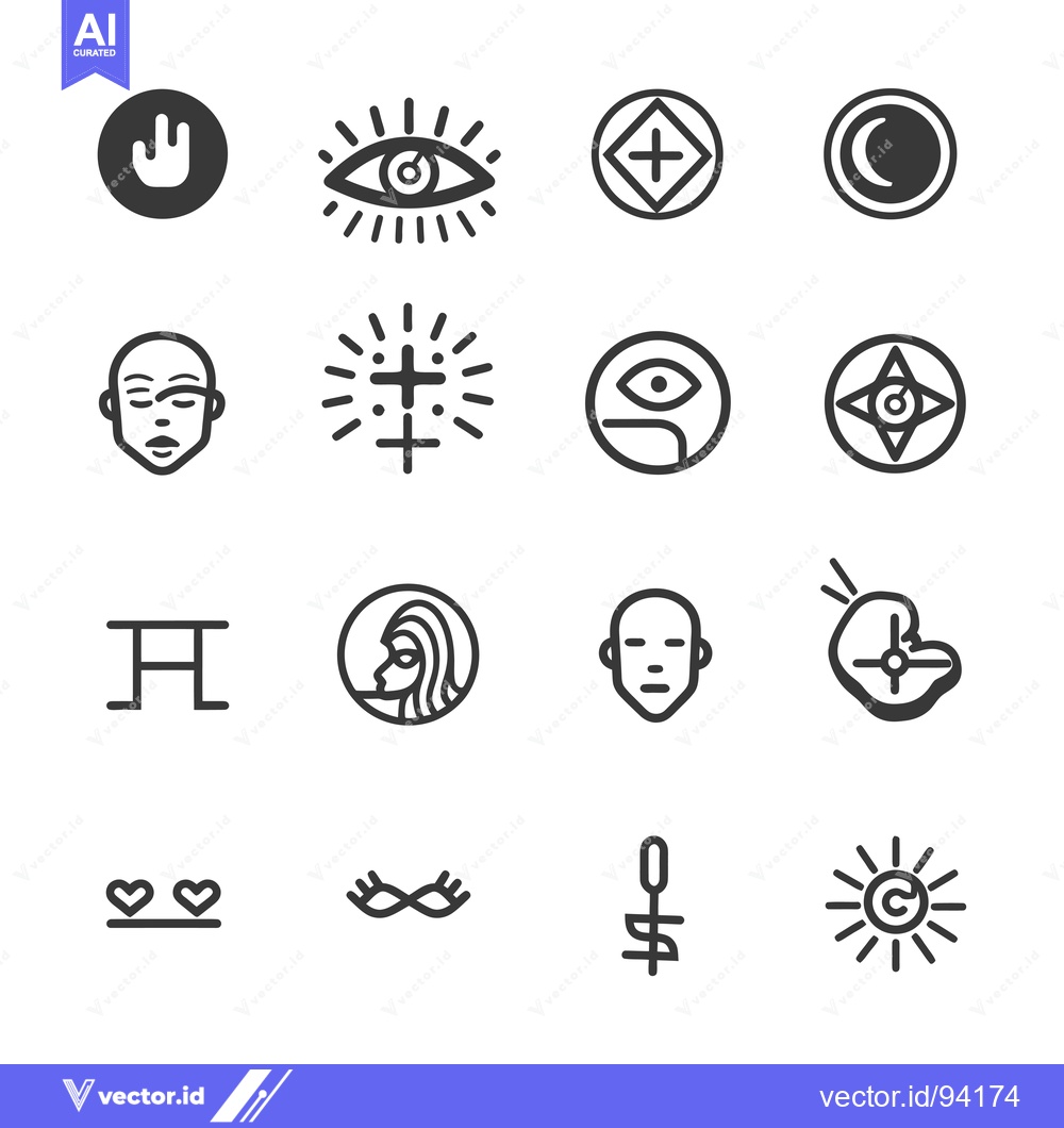 Premium Vector dari Set of 16 Black and White Mystical and Abstract Line Art Icons