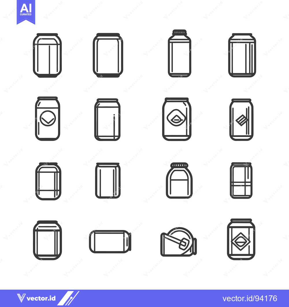 Premium Vector dari Set of 16 Black and White Outline Can Icons