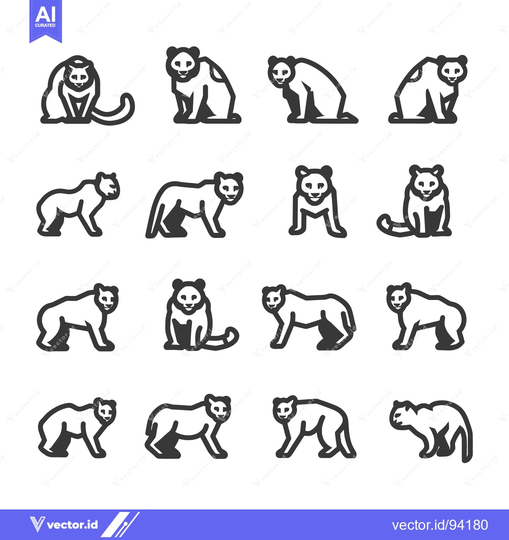 Premium Vector dari Set of 16 Black and White Panther Icons