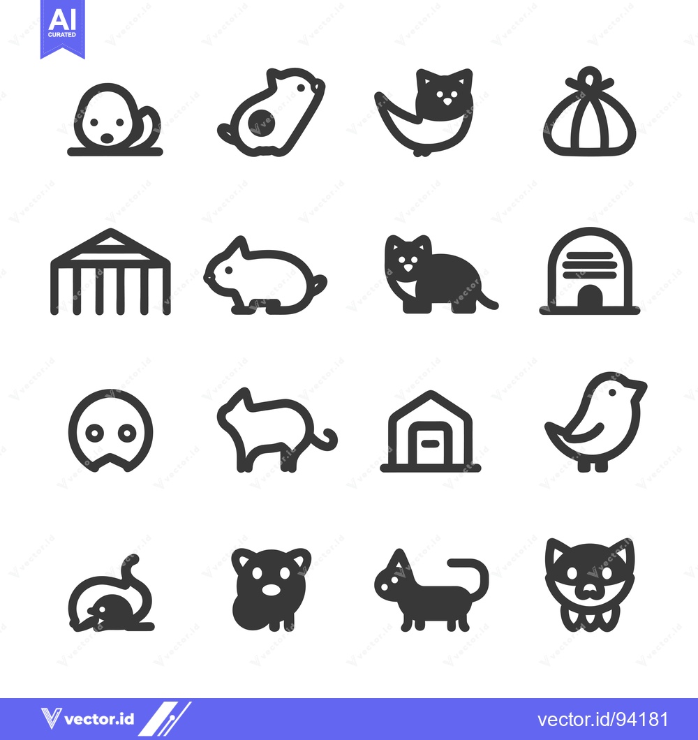 Premium Vector dari Set of 16 Black and White Pet Icons