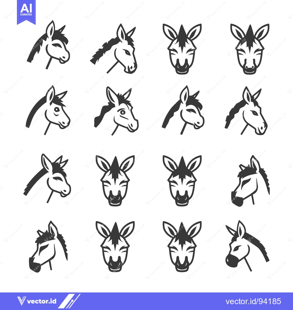 Premium Vector dari Set of 16 black and white zebra head illustrations