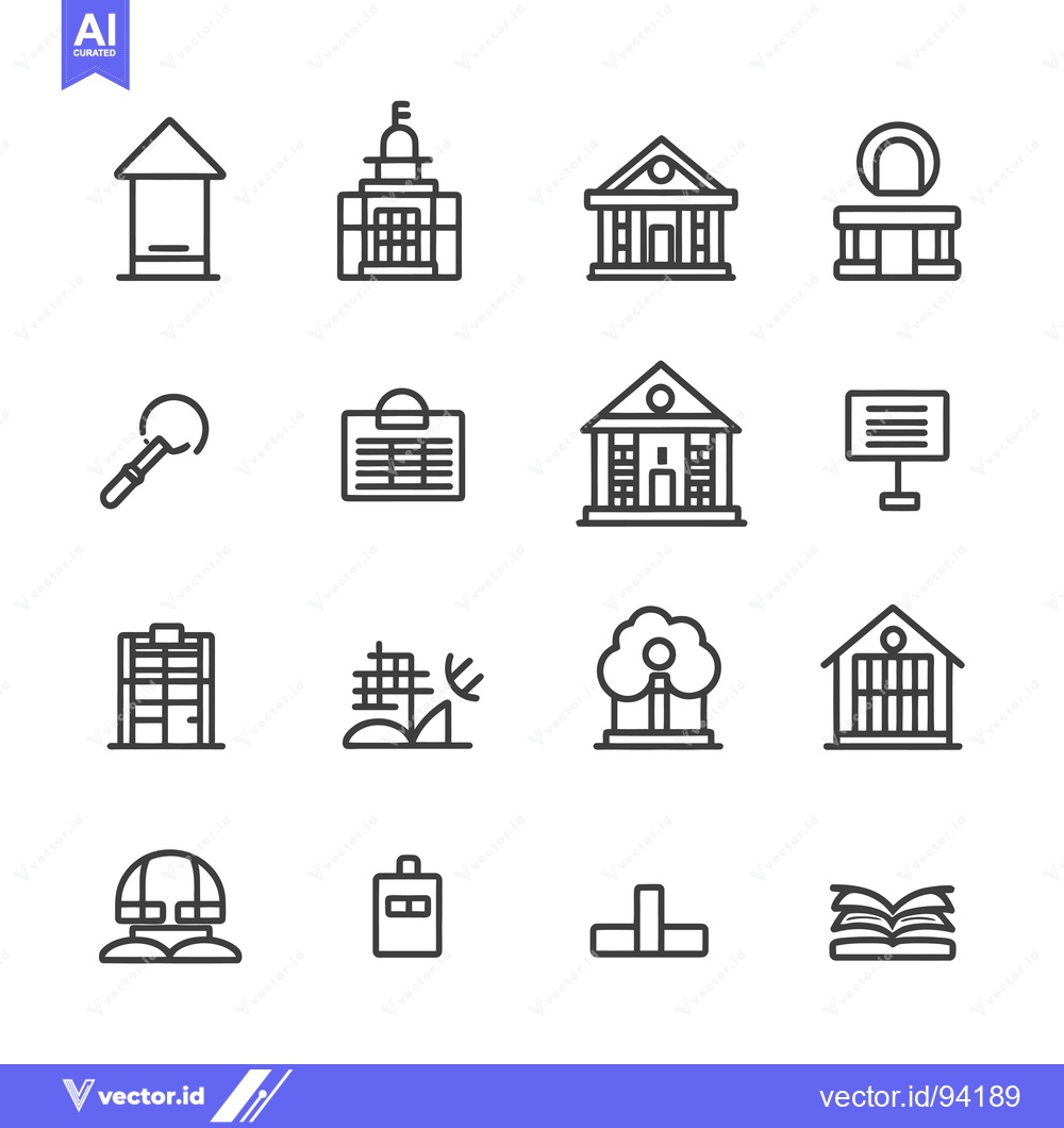 Premium Vector of Set of 16 building, education and location line icons