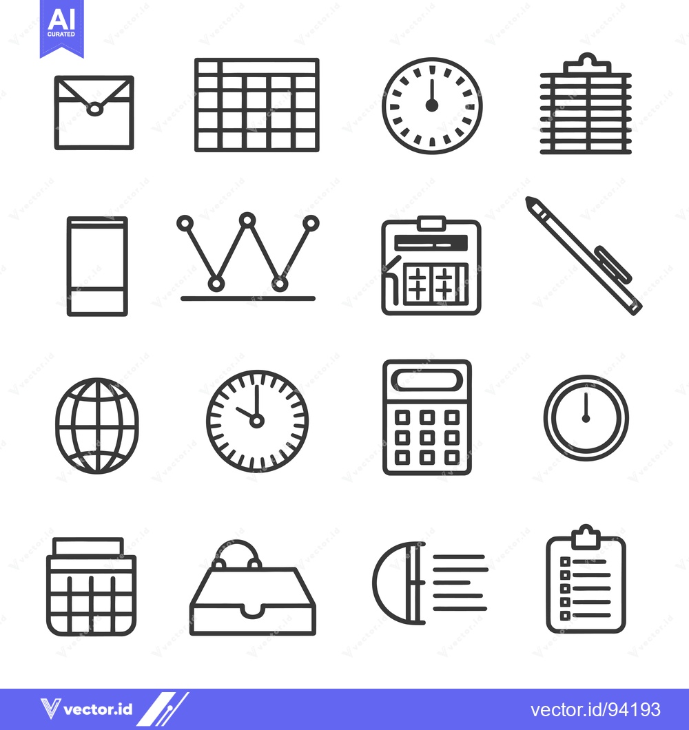 Premium Vector dari Set of 16 Business and Office Related Icons in Outline Style