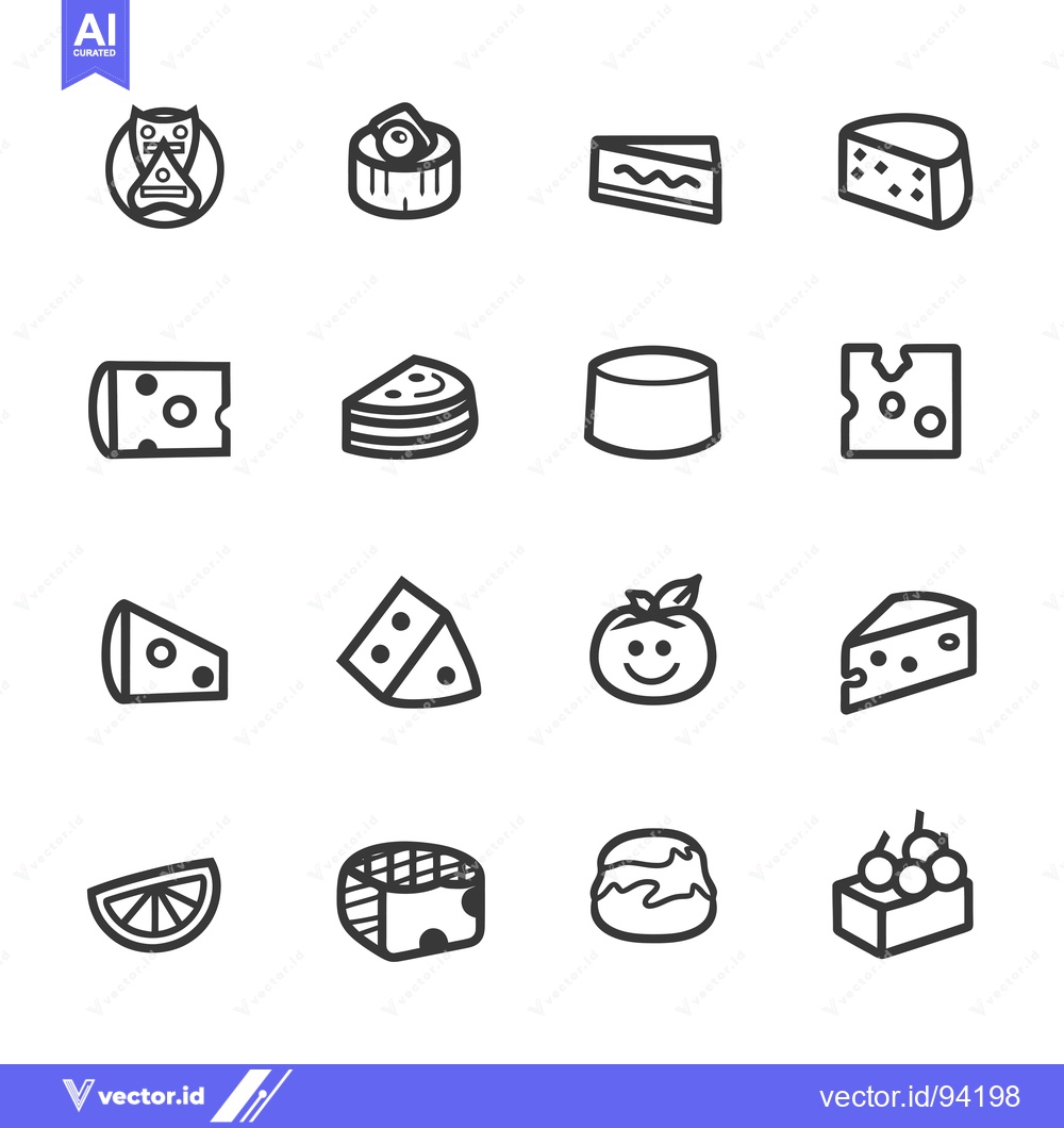 Premium Vector dari Set of 16 Cheese and Pastry Food Line Icons