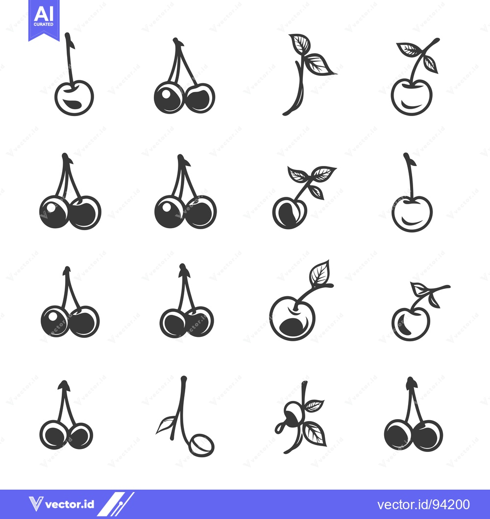 Premium Vector dari Set of 16 Cherries Vector Illustrations in Black and White