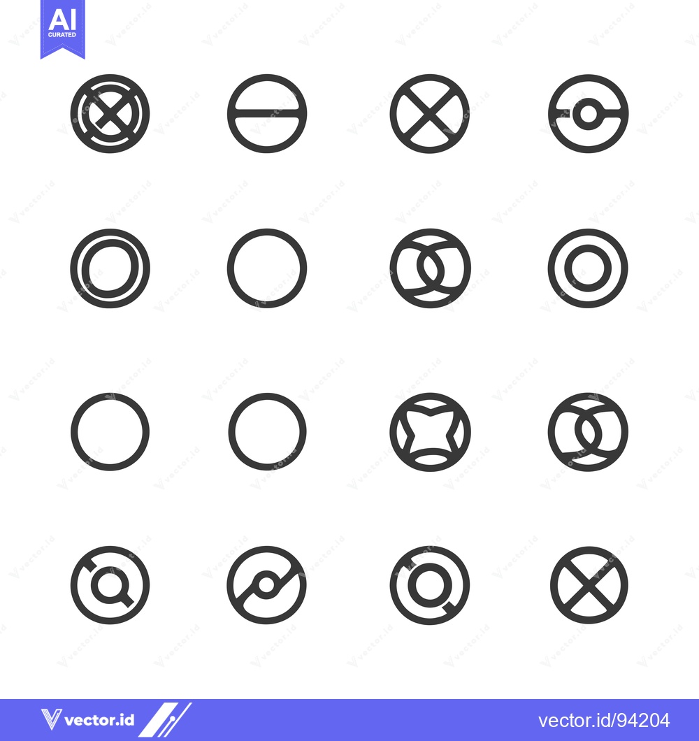Premium Vector dari Set of 16 Circular Geometric Icons with Different Line Patterns