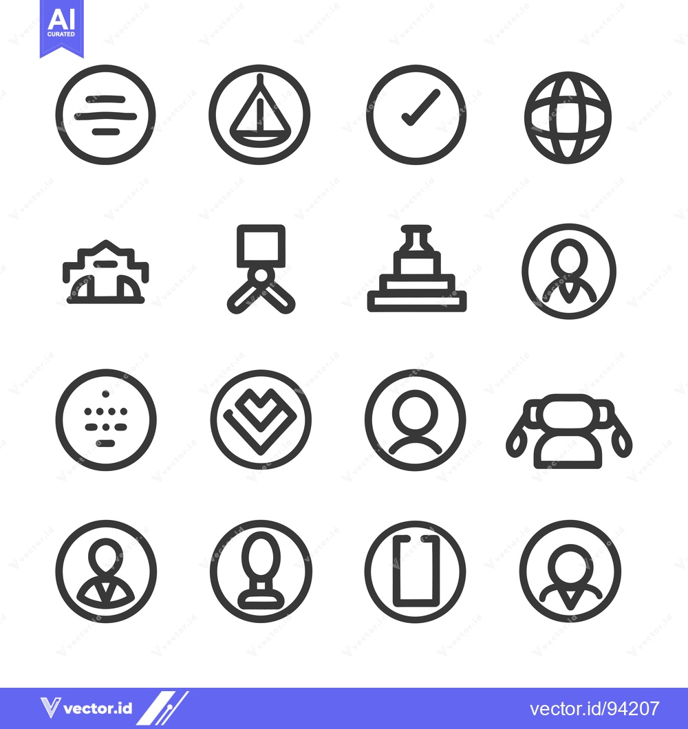 Premium Vector dari Set of 16 Circular Icons with Line Art Designs
