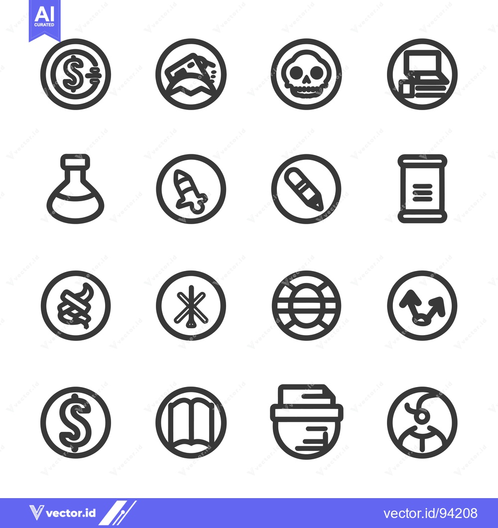 Premium Vector dari Set of 16 Circular Icons with Various Subjects