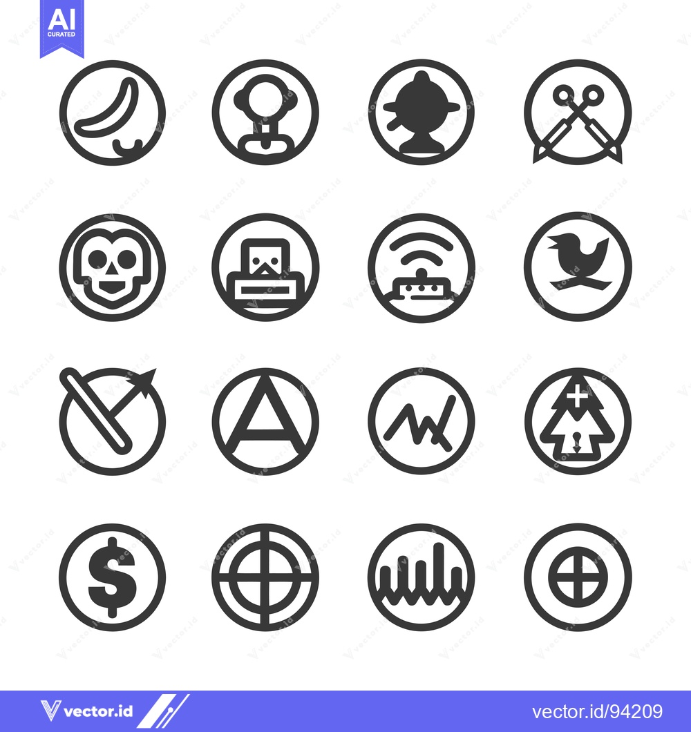 Premium Vector dari Set of 16 Circular Icons with Various Symbols