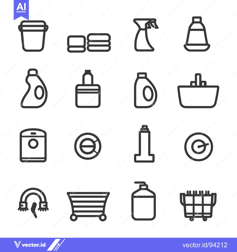 Premium Vector dari Set of 16 Cleaning and Washing Related Line Icons