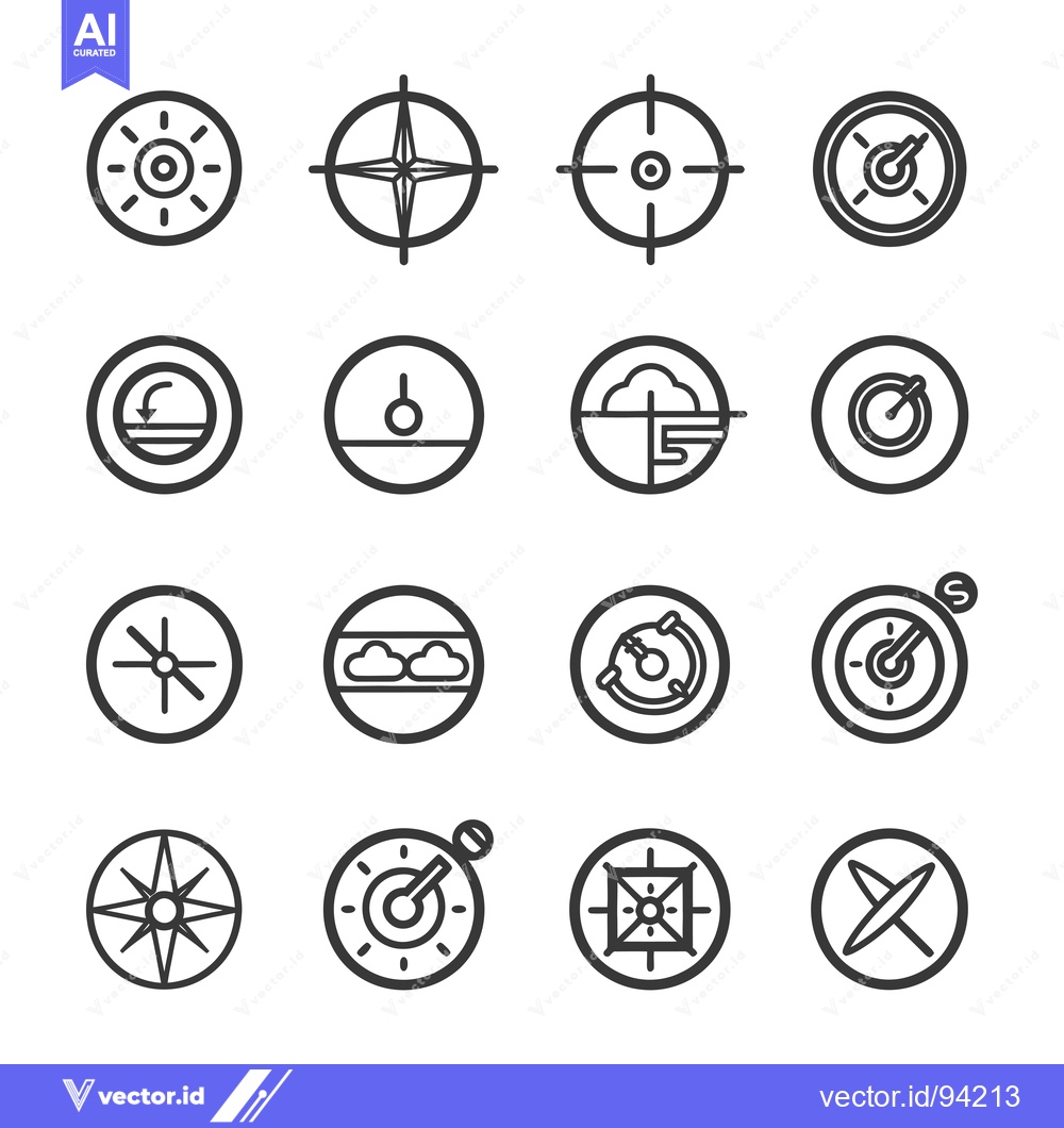 Premium Vector dari Set of 16 Compass and Target Line Icons