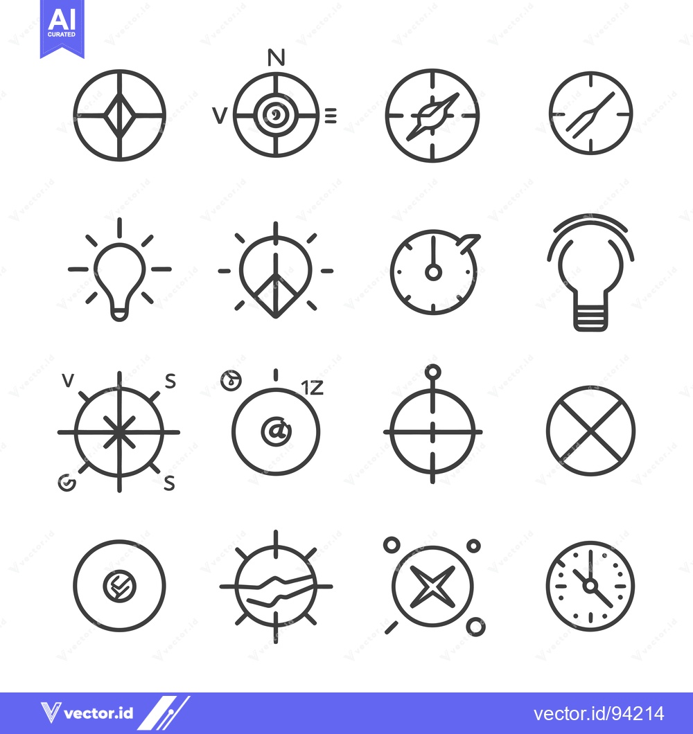 Premium Vector of Set of 16  Compass, Target and Time Icons