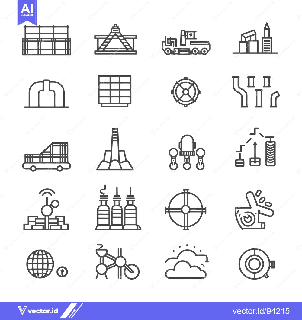 Premium Vector dari Set of 16 Construction and Industrial Equipment Line Icons
