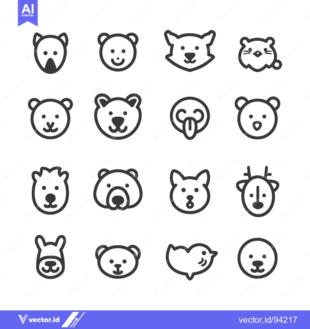 Premium Vector dari Set of 16 Cute Animal Cartoon Face Icons