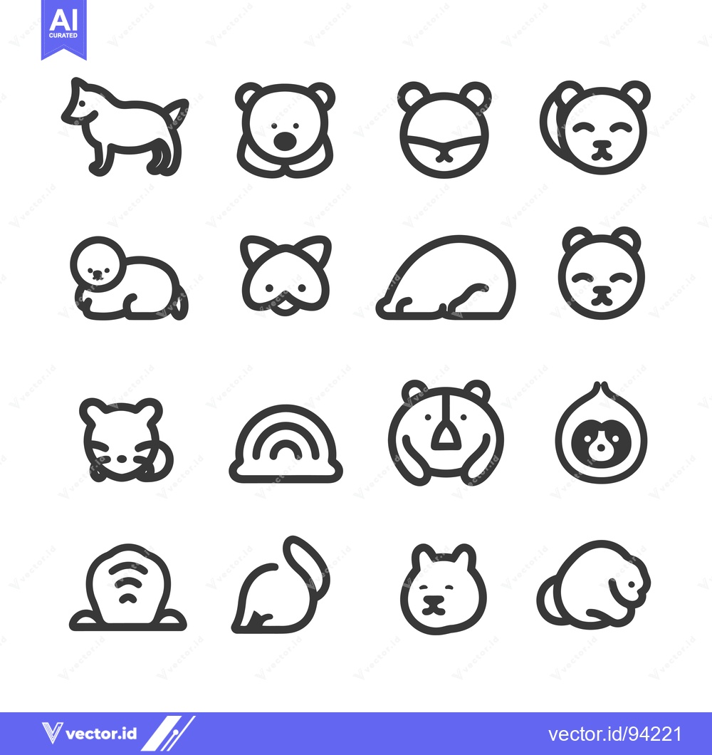 Premium Vector of Set of 16 Cute Animal Icons in Line Art Style