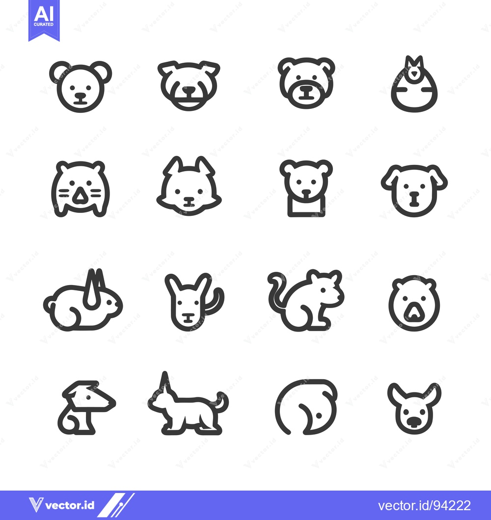 Premium Vector dari Set of 16 Cute Animal Icons in Outline Style