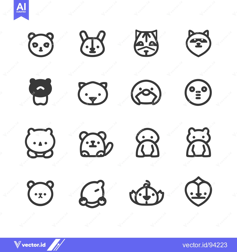 Premium Vector dari Set of 16 Cute Animal Icons in Outline Style