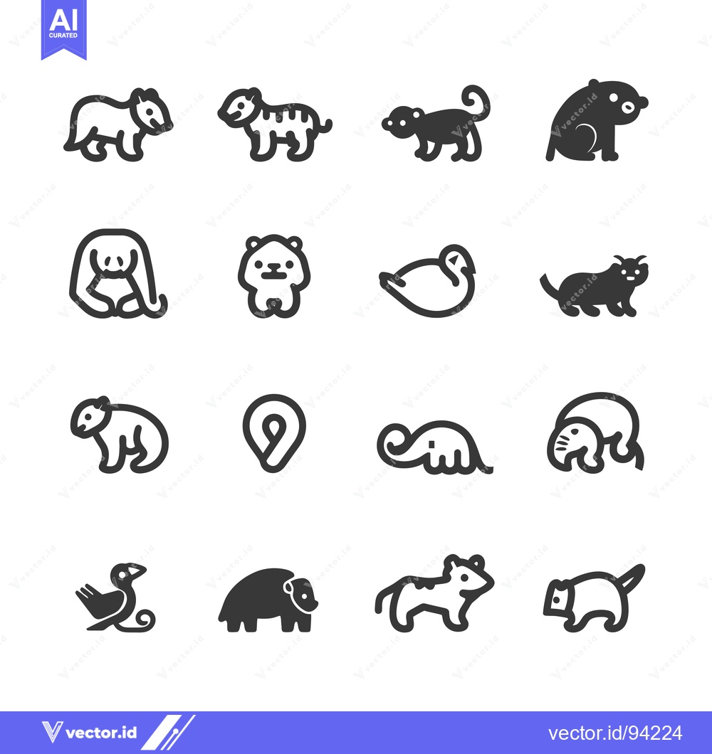 Premium Vector dari Set of 16 Cute Animal Icons in Simple Line Style