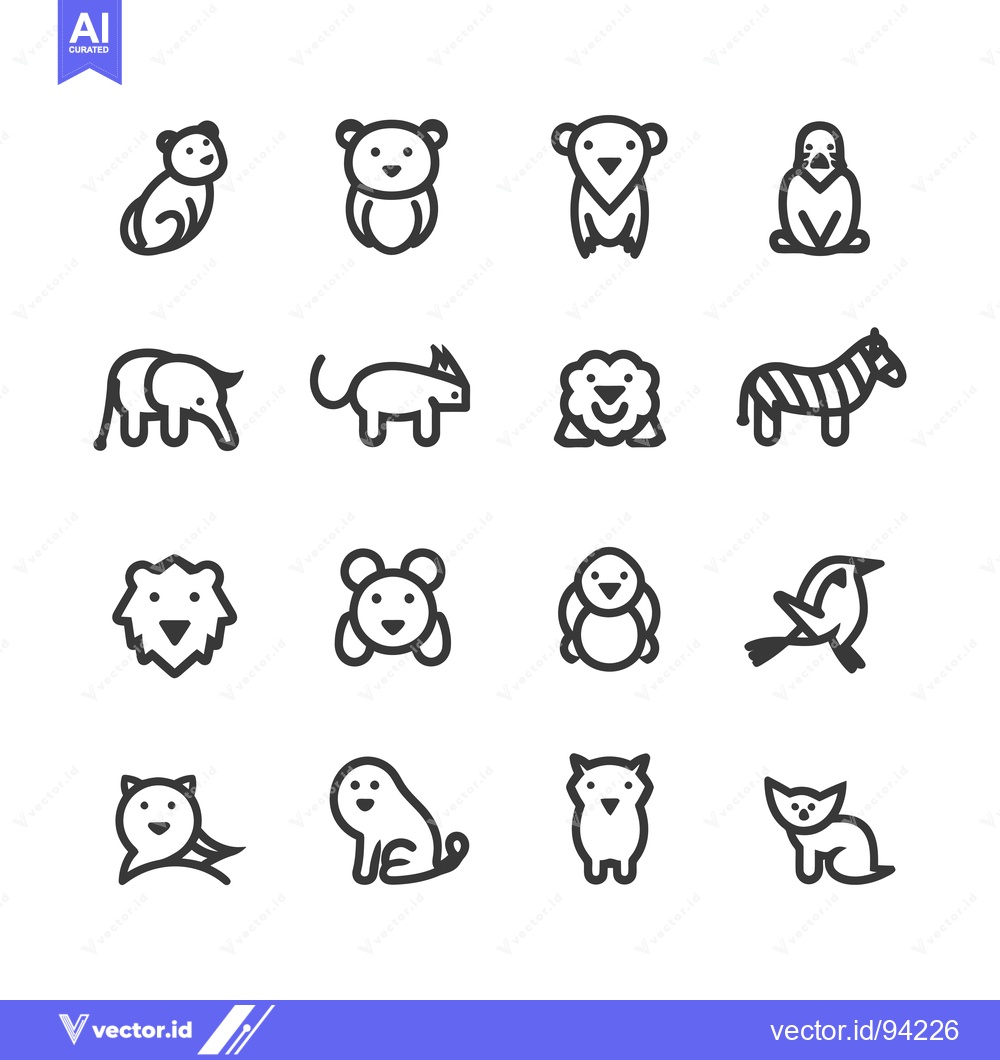 Premium Vector of Set of 16 Cute Animal Outline Icons