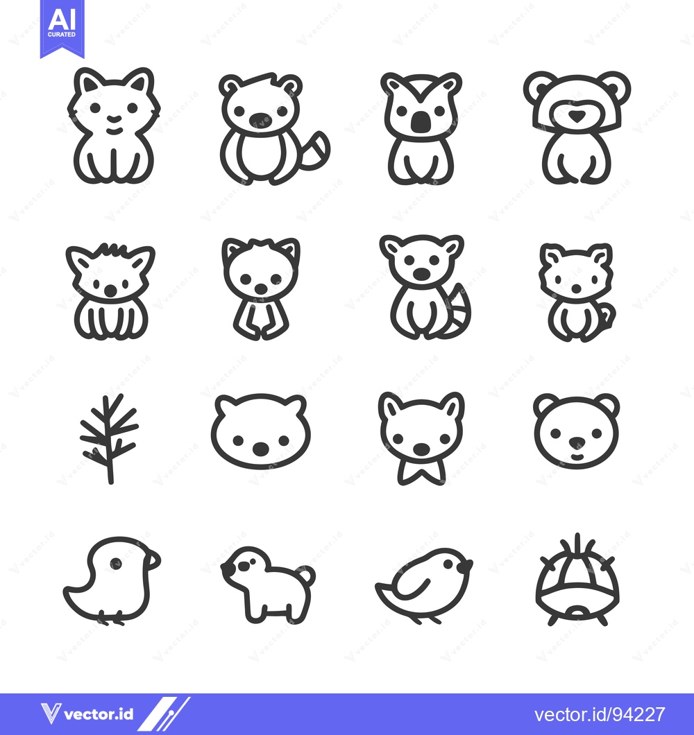 Premium Vector dari Set of 16 cute cartoon animal icons
