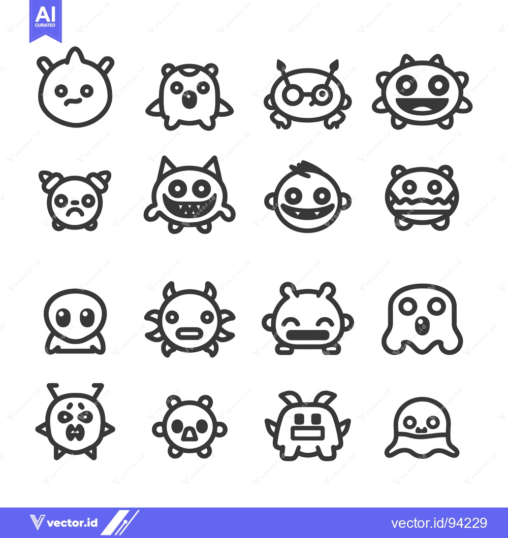 Premium Vector of Set of 16 Cute Monster Cartoon Character Icons