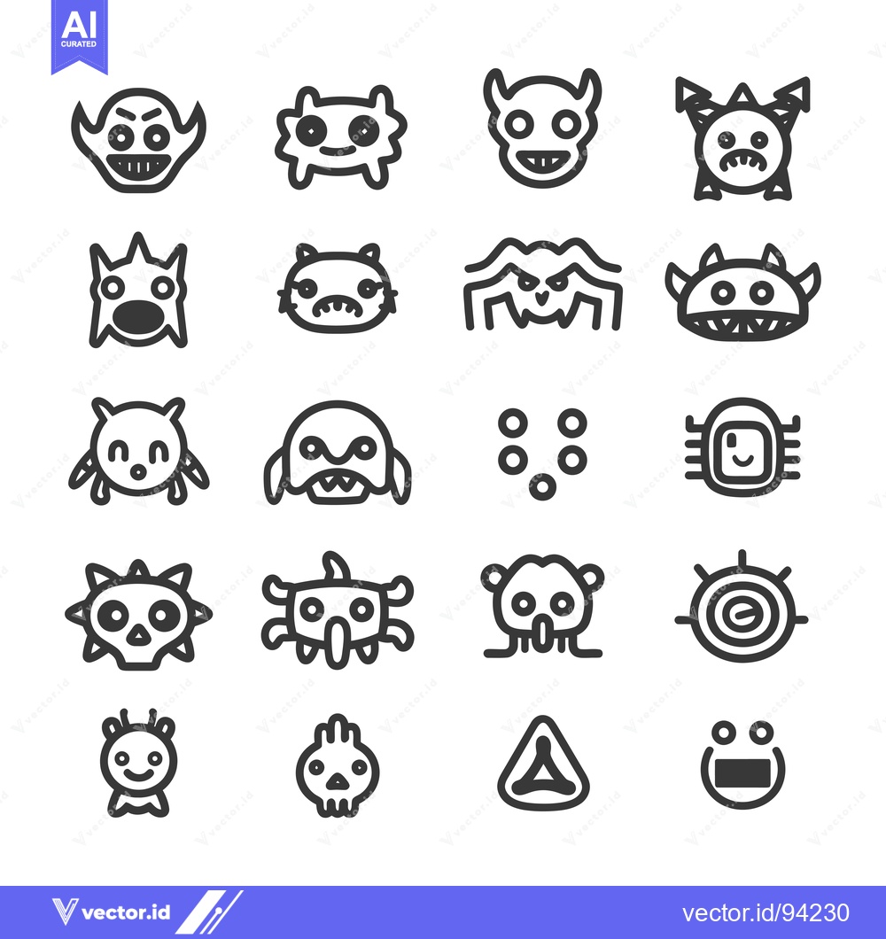 Premium Vector dari Set of 16 Cute Monster Line Icons