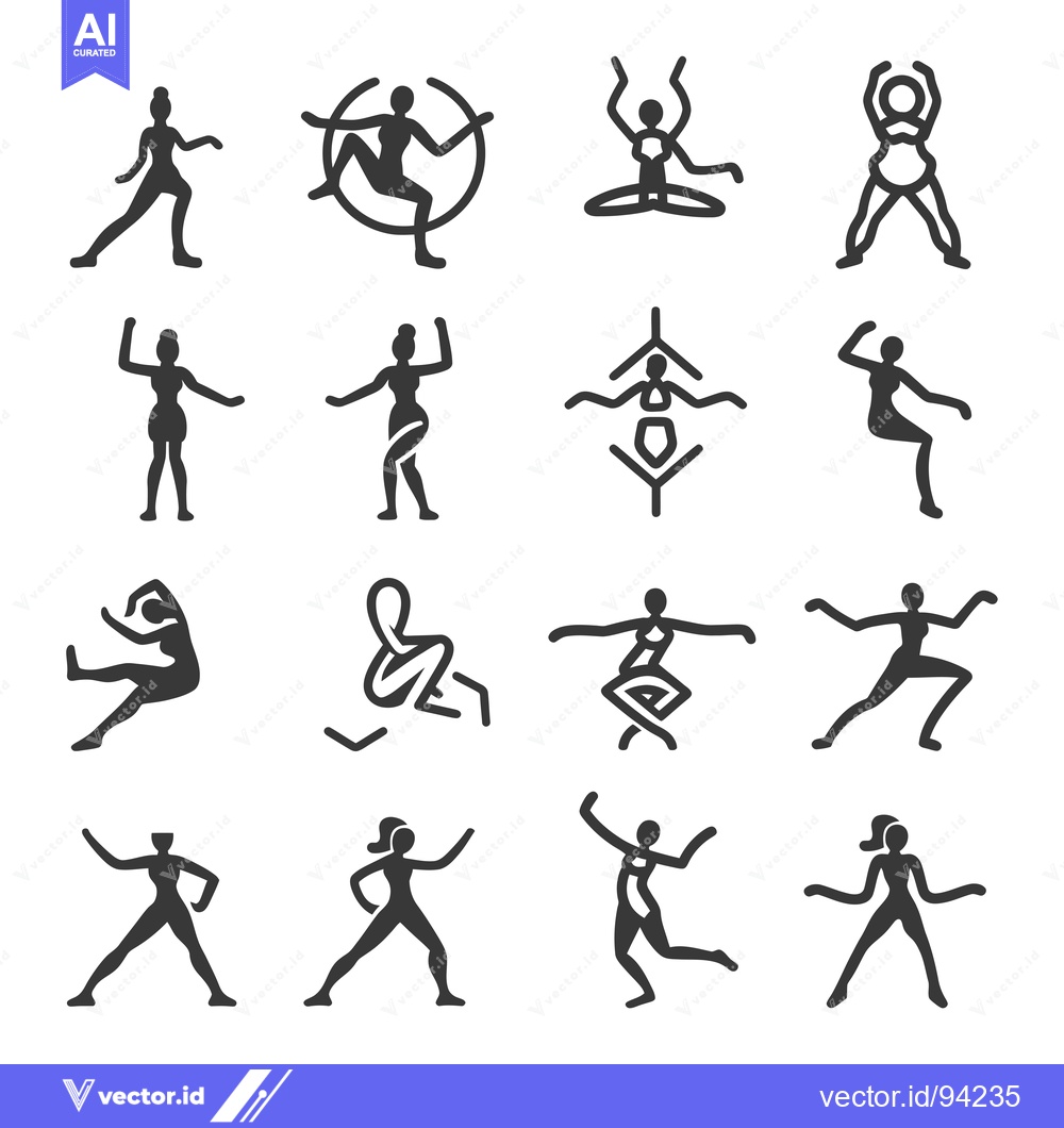 Premium Vector dari Set of 16 Different Female Fitness Workout Icons
