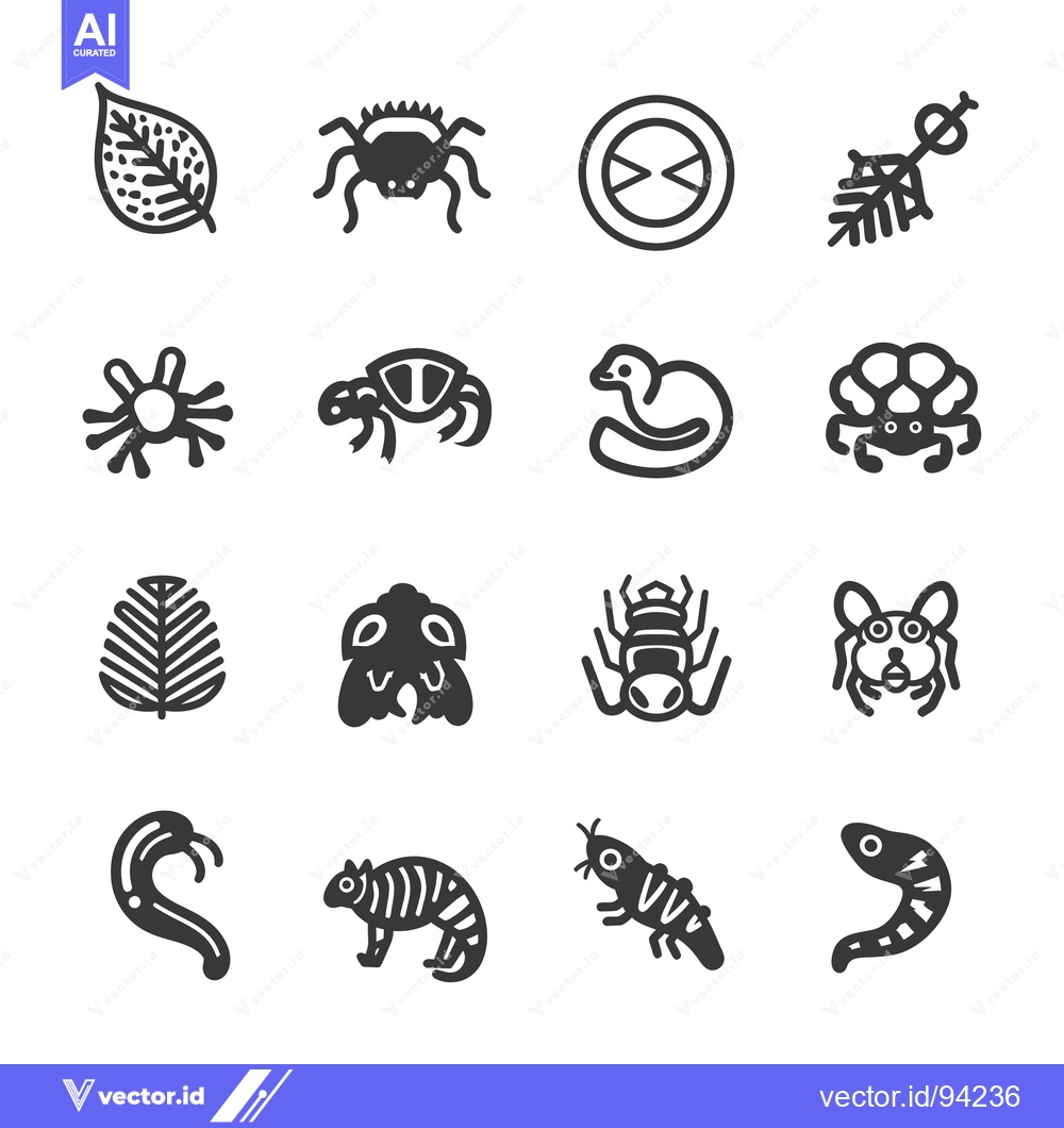 Premium Vector dari Set of 16 Different Insect Icons in Black and White