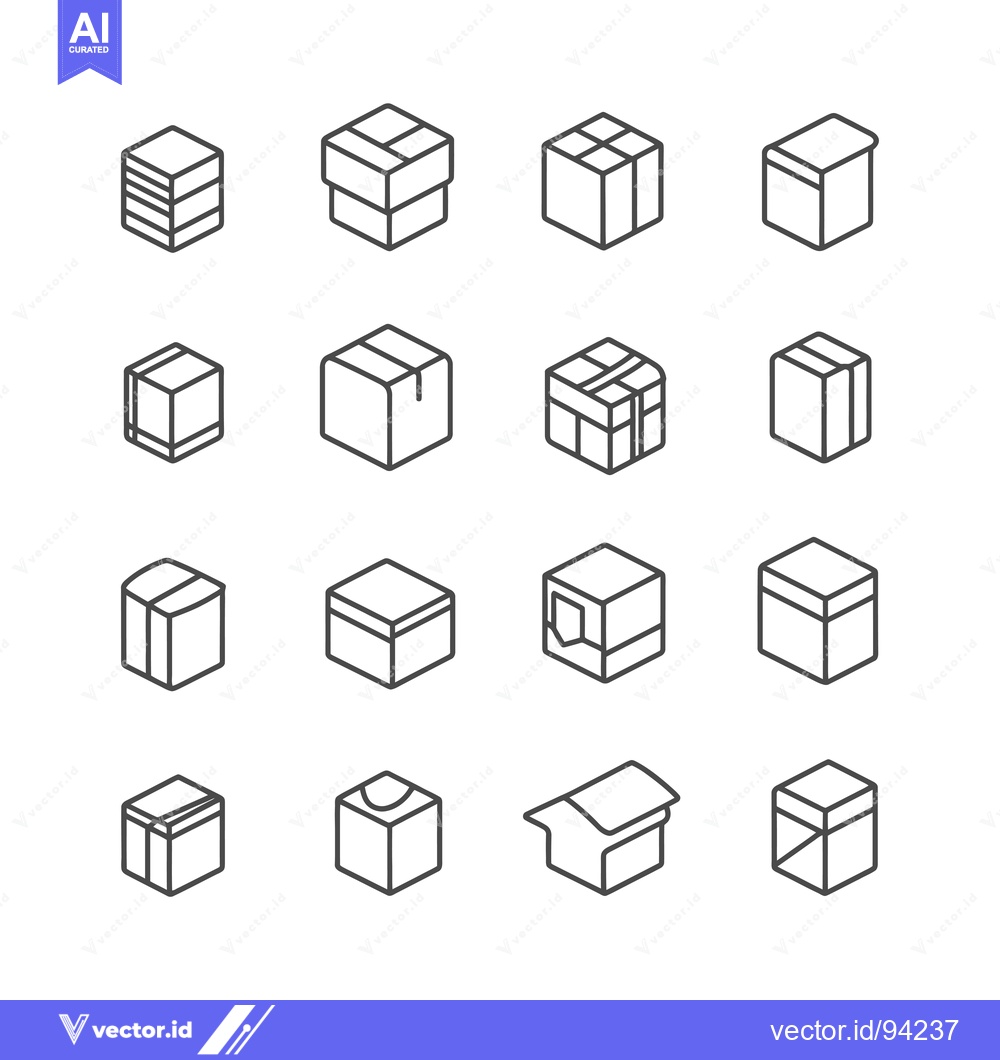 Premium Vector dari Set of 16 different isometric box icons with outline style