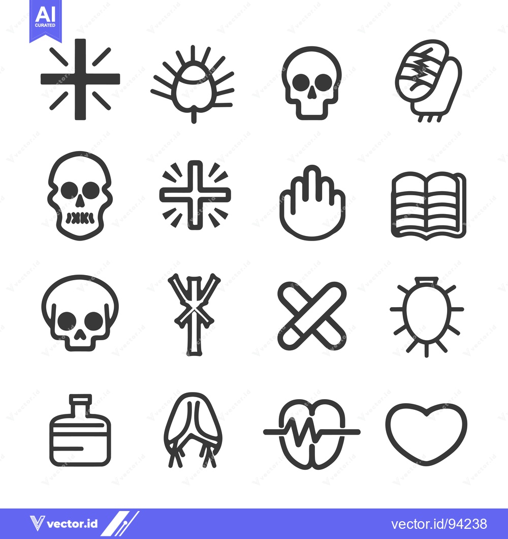Premium Vector dari Set of 16 Different Line Icons for Medical, Religious, and Other Symbo
