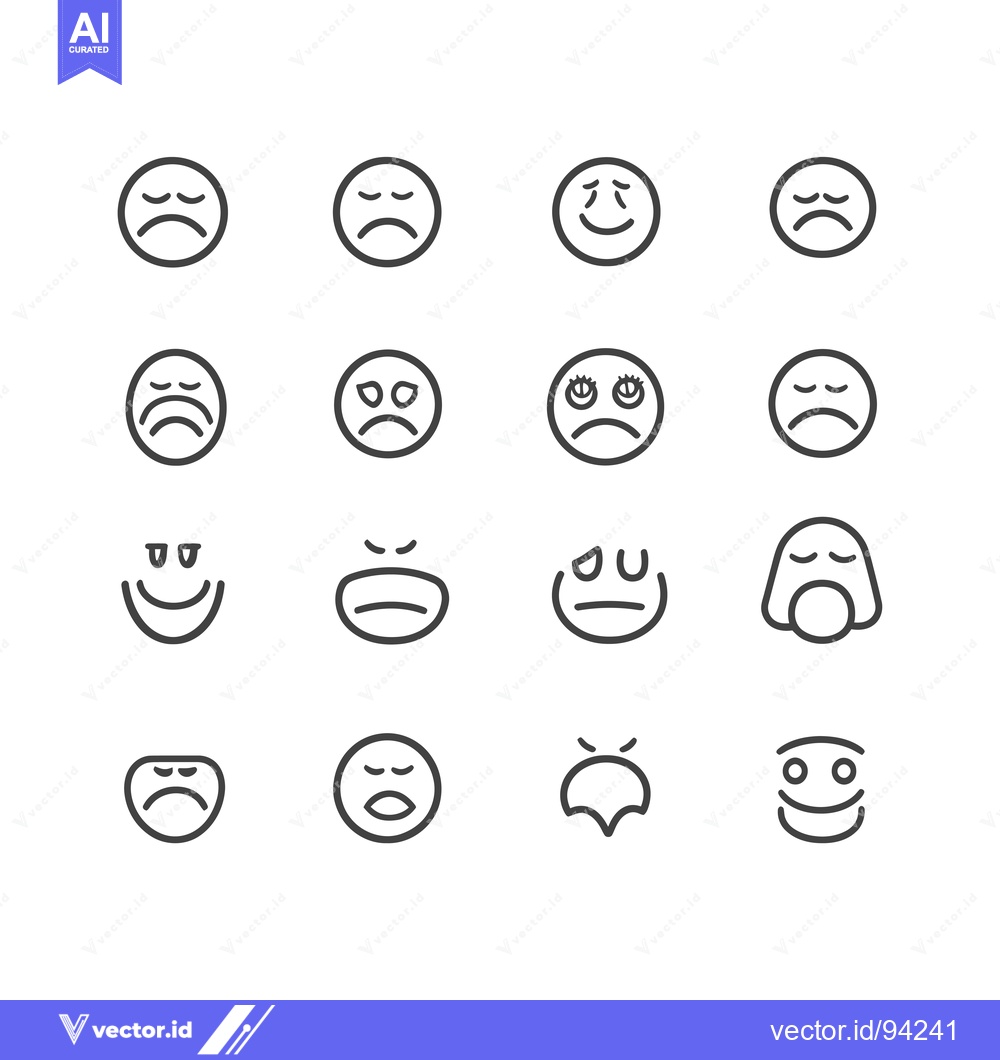 Premium Vector dari Set of 16 Different Sad and Worried Emojis