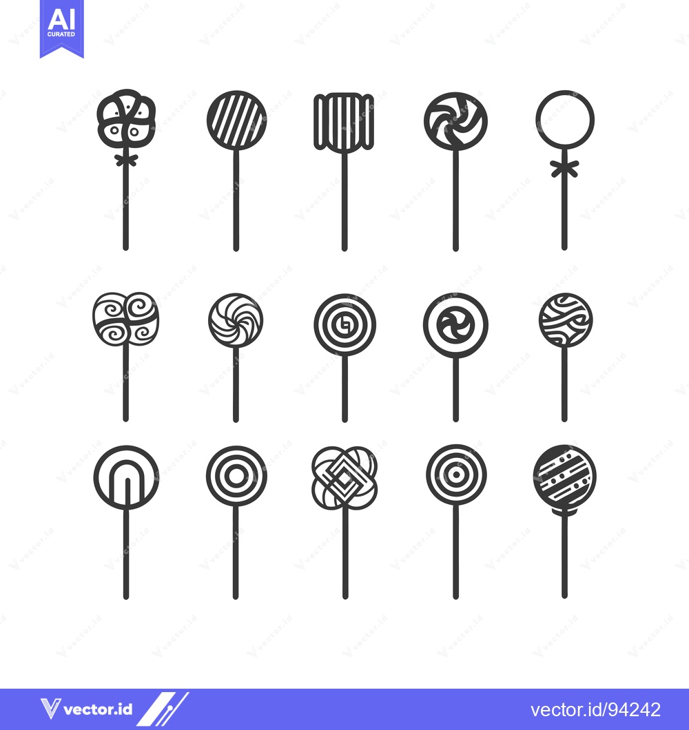 Premium Vector of Set of 16 Different Shaped Lollipops on Sticks