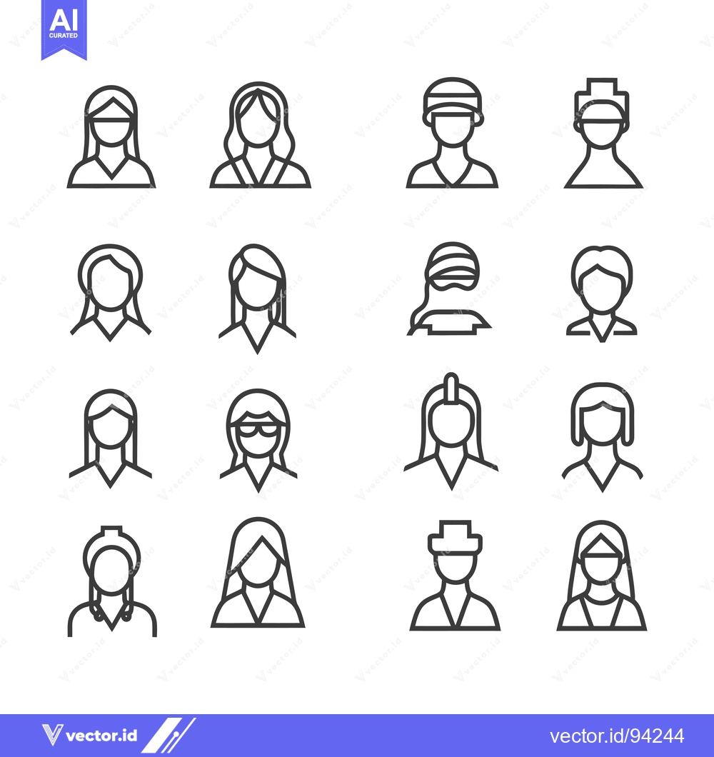 Premium Vector of Set of 16 Diverse Female Avatar Icons with Various Hairstyles and Head