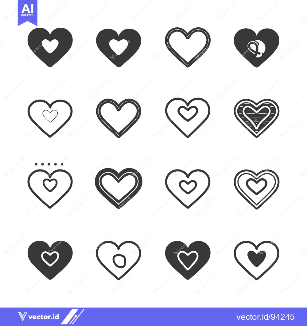 Premium Vector dari Set of 16 Diverse Heart Icons in Black and White