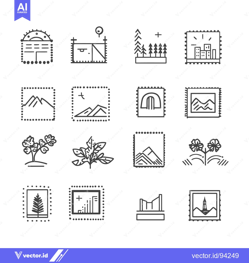 Premium Vector of Set of 16 Doodle Line Art Pictures in Frames