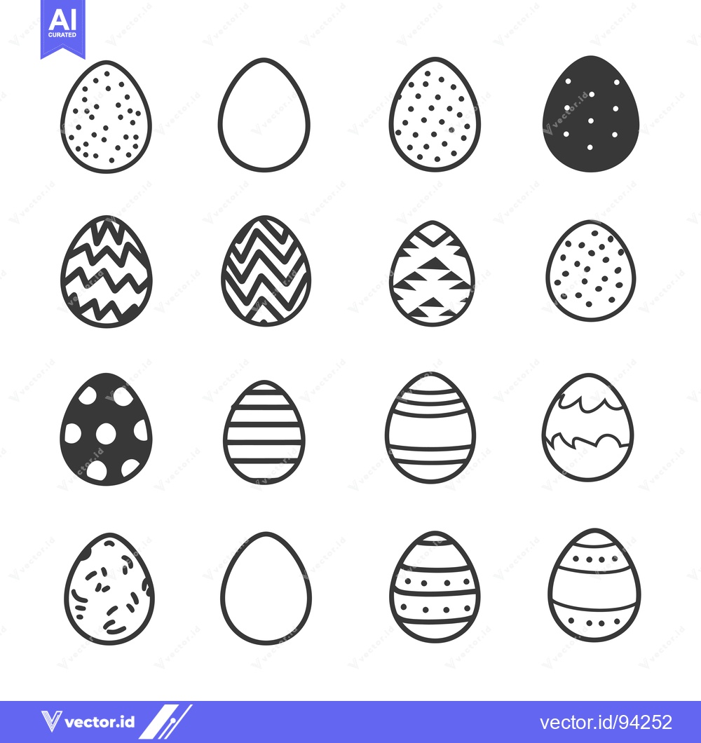 Premium Vector dari Set of 16 Easter Eggs with Different Designs