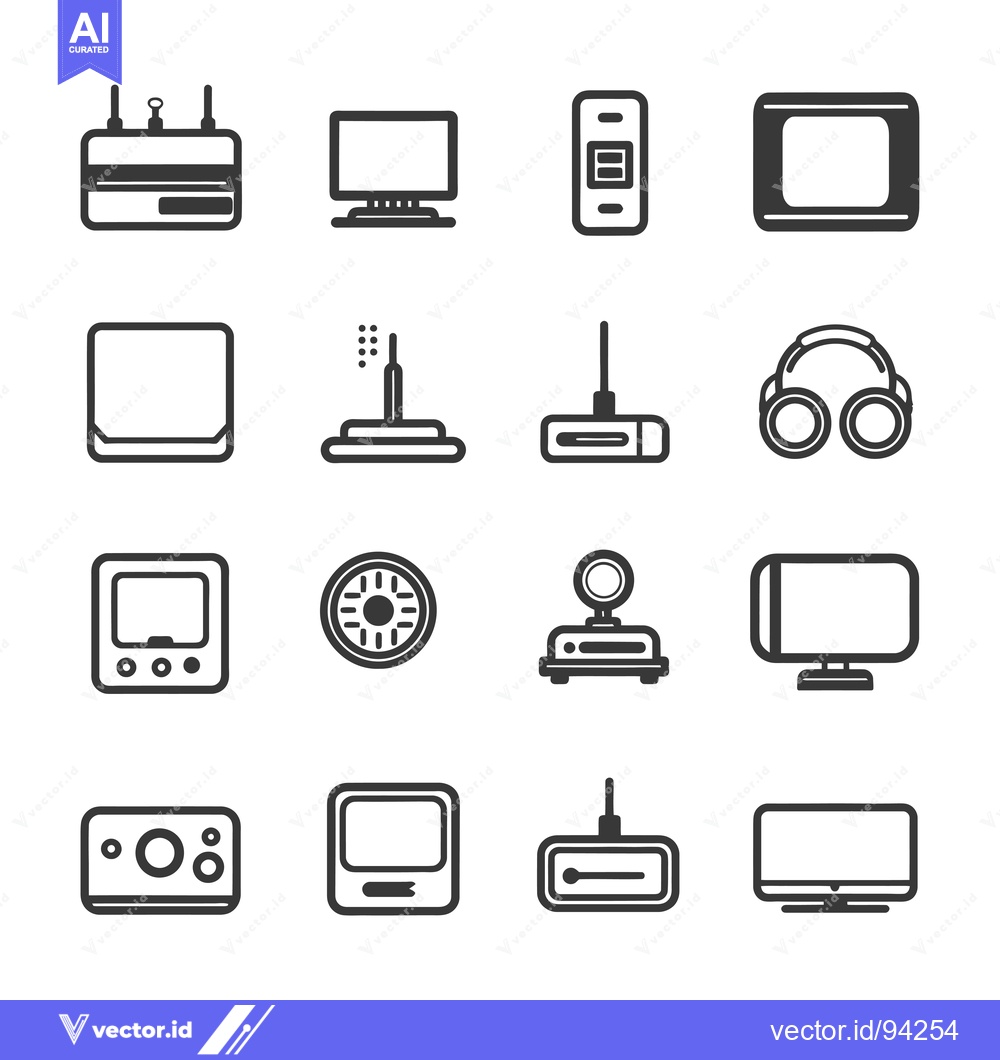 Premium Vector dari Set of 16 Electronic Device Icons in Line and Filled Styles