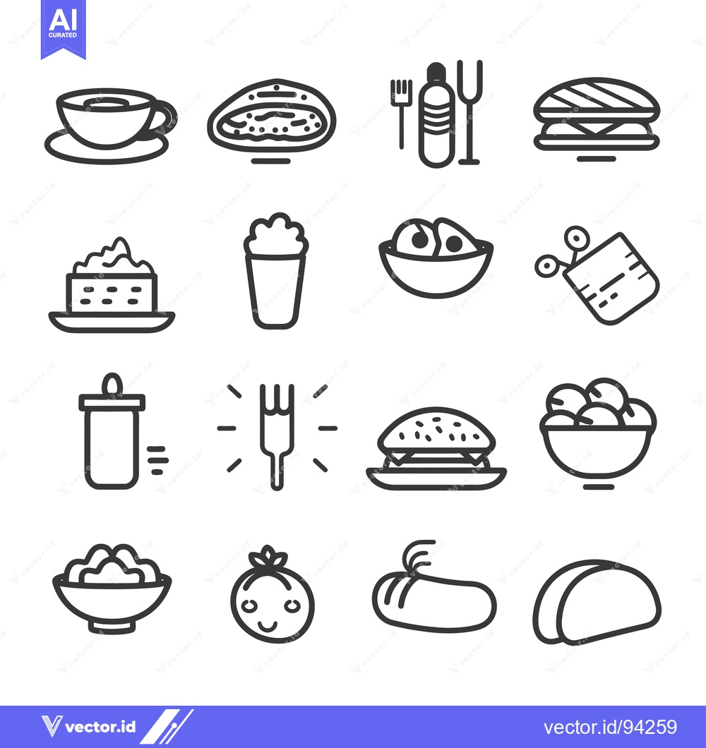 Premium Vector dari Set of 16 Food and Beverage Line Icons