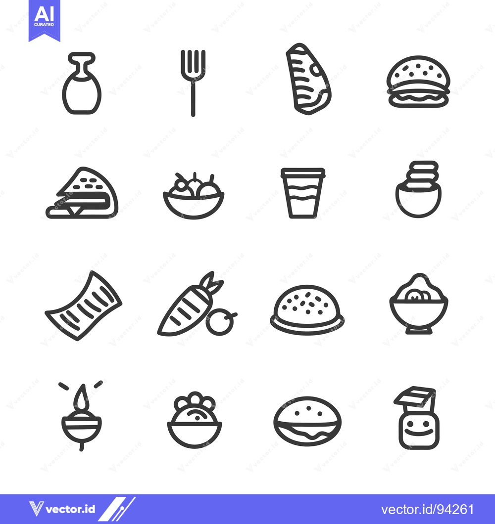 Premium Vector dari Set of 16 Food and Drink Icons in Outline Style