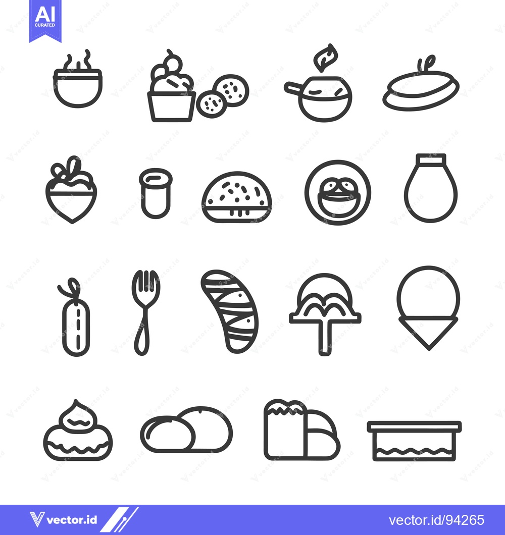 Premium Vector of Set of 16 Food Icons in Line Style