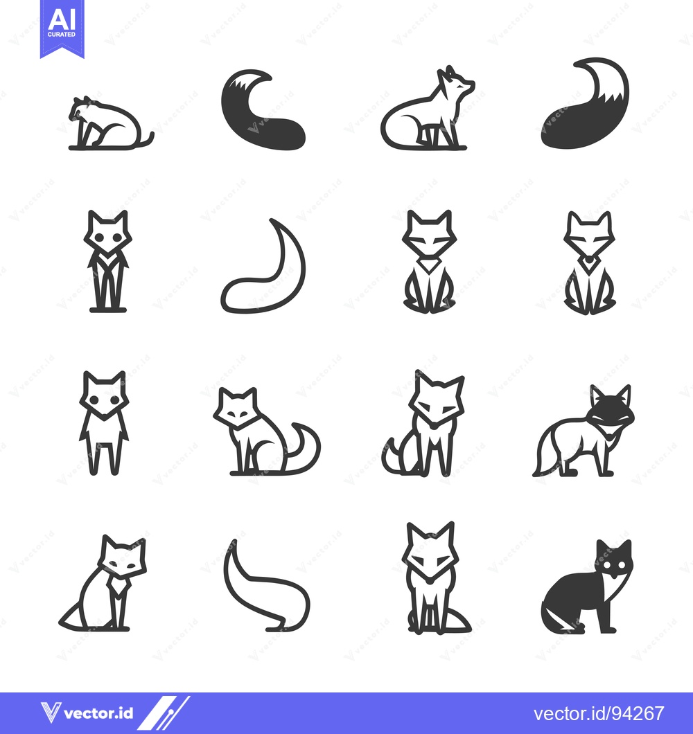 Premium Vector dari Set of 16 Fox Icons in Line and Silhouette Styles
