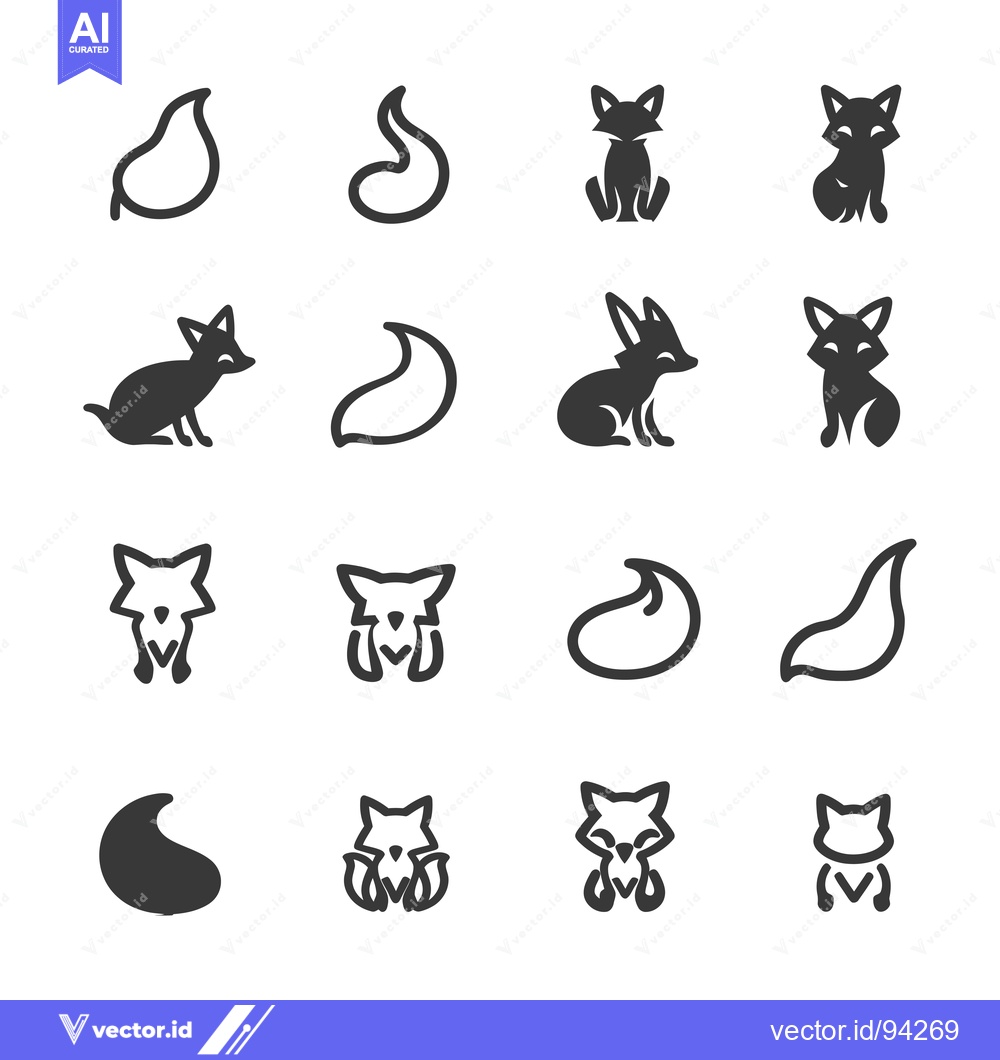 Premium Vector dari Set of 16 Fox Icons - Various Poses and Tail Variations