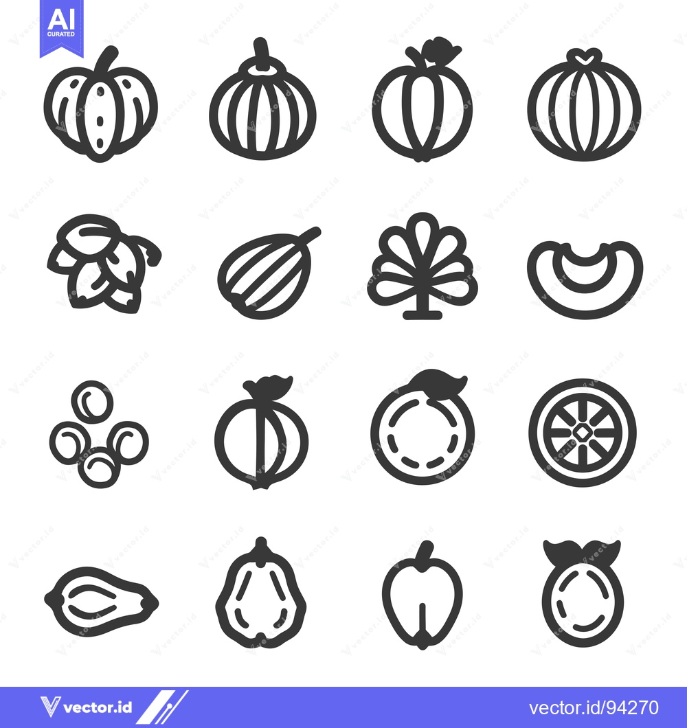 Premium Vector dari Set of 16 Fruit Icons with Black Outline