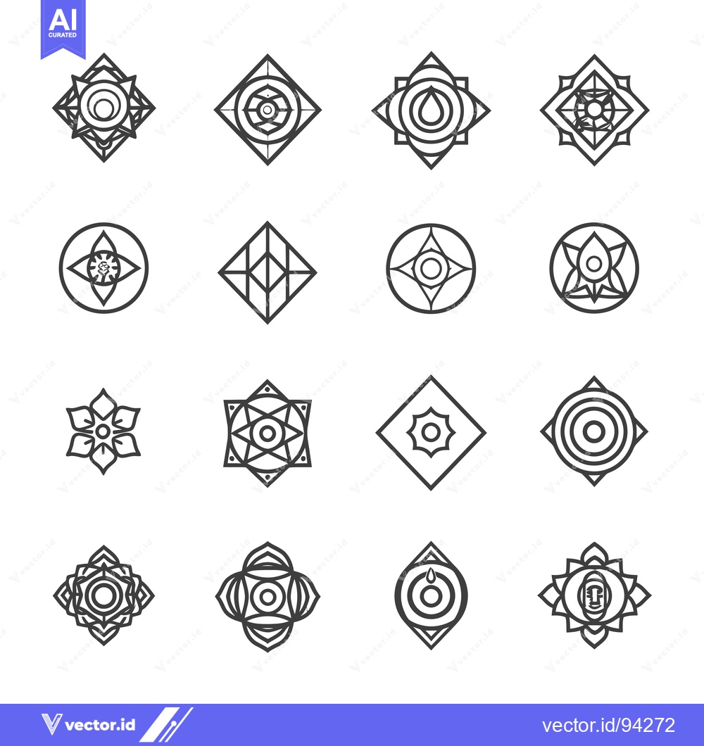 Premium Vector of Set of 16 Geometric Line Art Mandala Designs