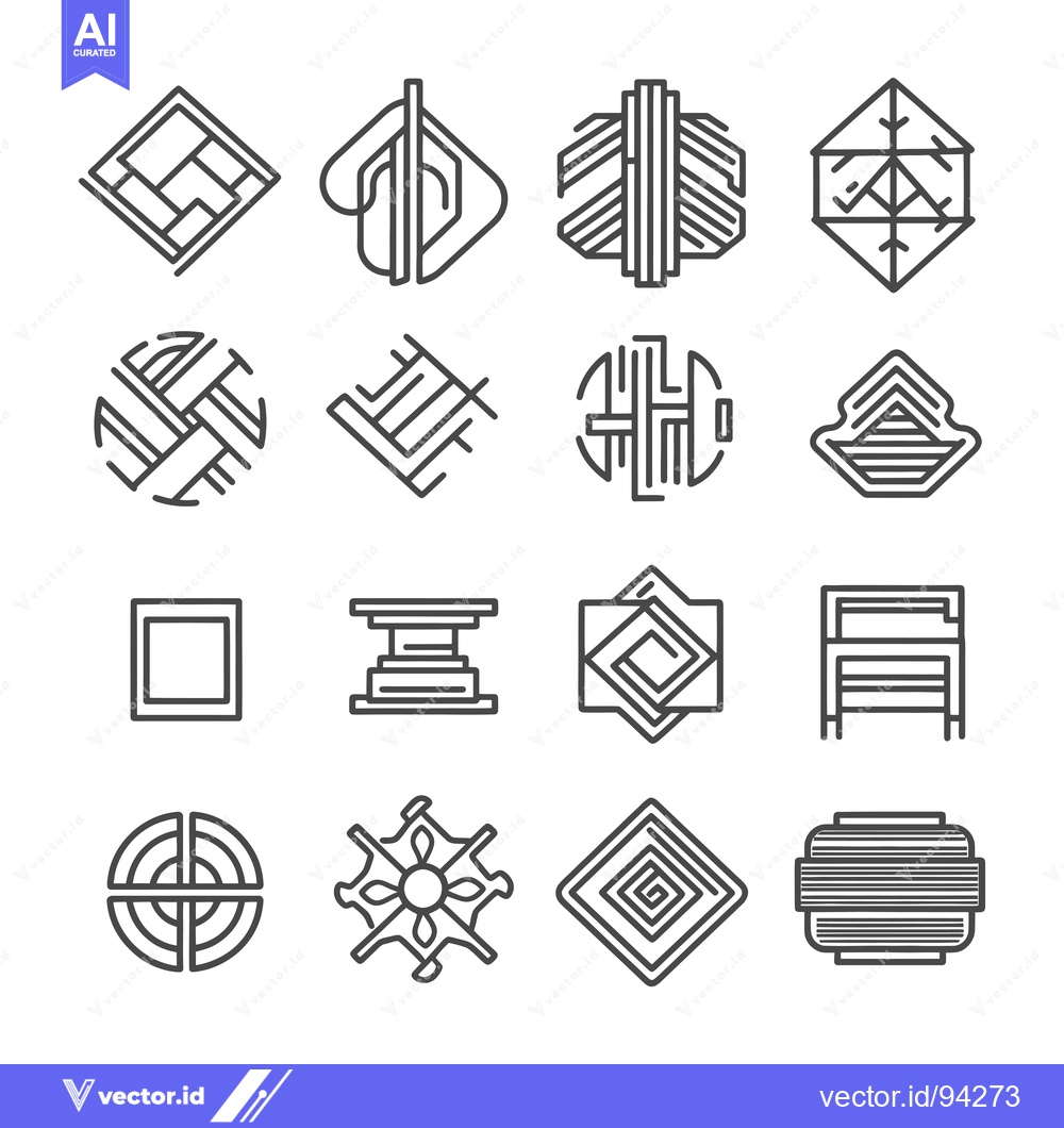 Premium Vector of Set of 16 Geometric Line Art Pattern Icons