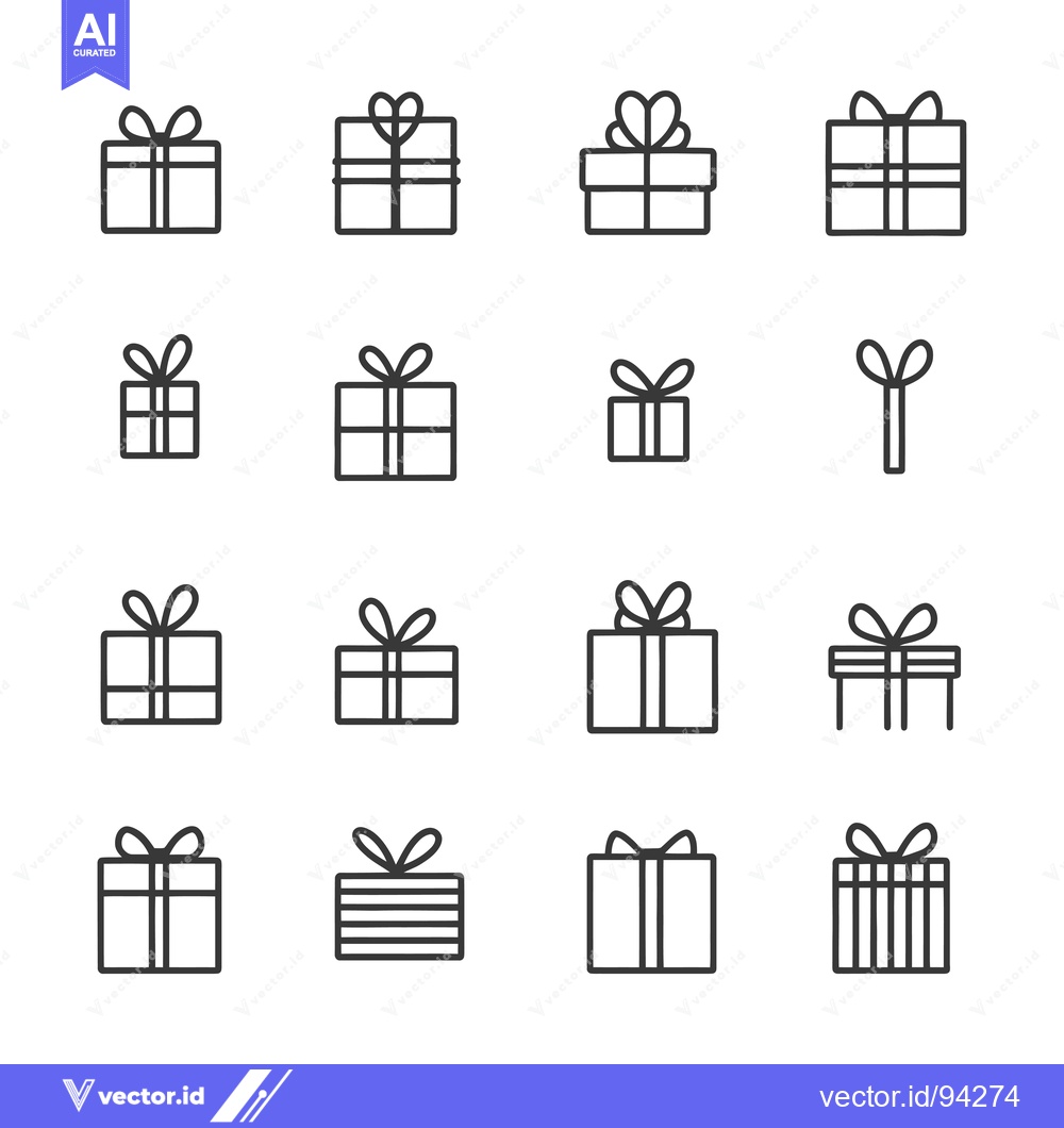 Premium Vector of Set of 16 Gift Box Icons with Different Bow Styles