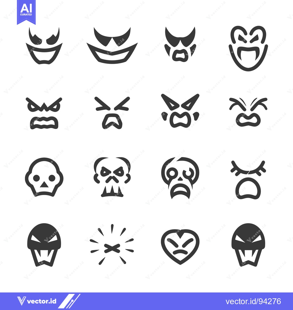 Premium Vector of Set of 16 Halloween Emojis in Black and White