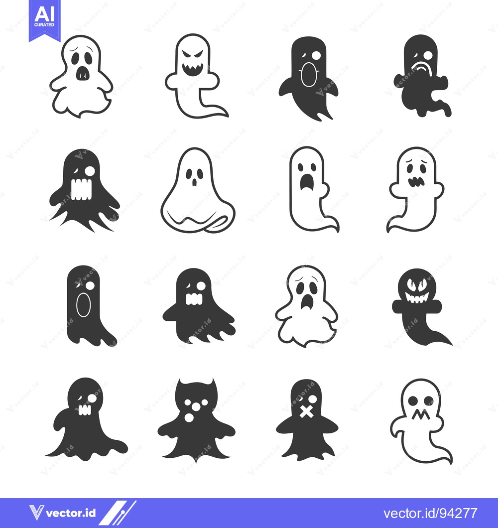 Premium Vector of Set of 16 Halloween Ghost Icons with Different Expressions