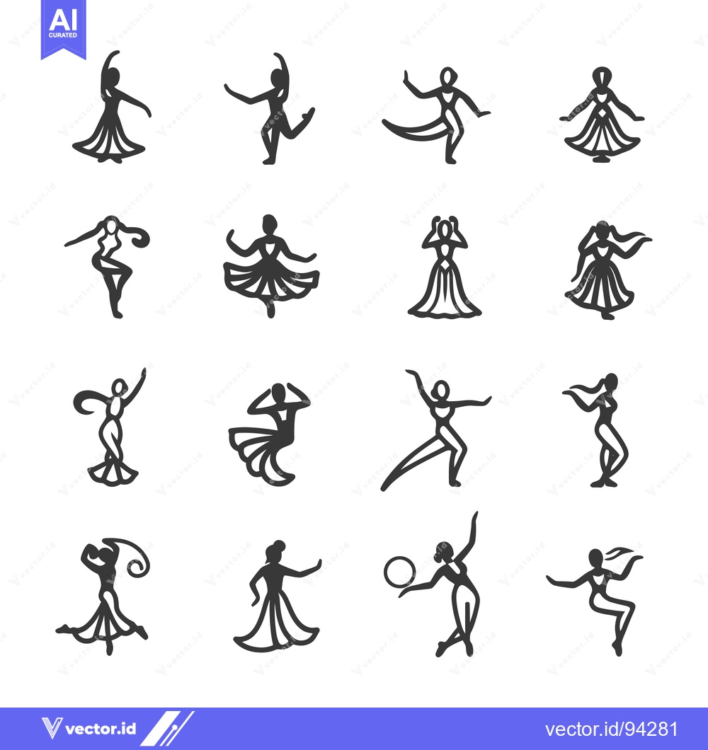 Premium Vector of Set of 16 Hand-Drawn Female Dancer Icons
